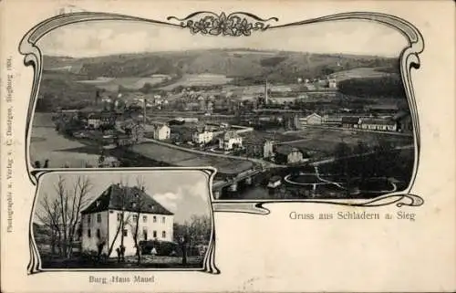 Passepartout Ak Schladern Windeck an der Sieg, Panorama, Burg Haus Mauel