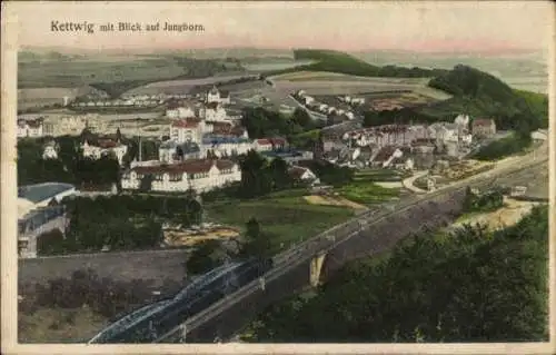 Ak Kettwig Essen im Ruhrgebiet, Panorama mit Jungborn, Bahnstrecke