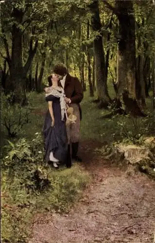 Künstler Ak Seeger, H., Der erste Kuss, Liebespaar im Wald