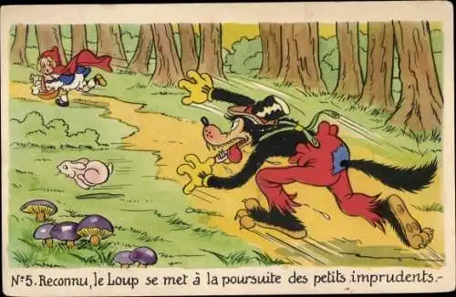 Ak Rotkäppchen und der böse Wolf, Walt Disney, Chapeau rouge, Disney