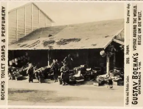 Foto Japan, Gemüsehändler, Reklame, Gustav Boehm's Reise um die Welt, Boehm's Toilettenseifen