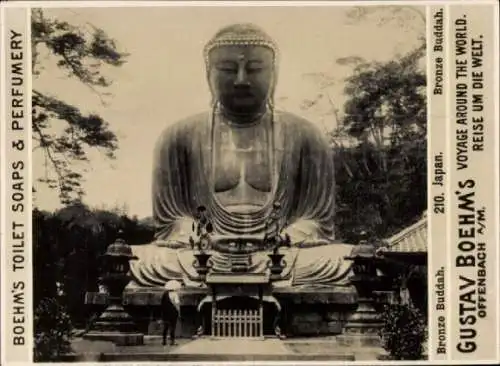 Foto Japan, Bronze Buddah, Reklame, Gustav Boehm's Reise um die Welt, Boehm's Toilettenseifen