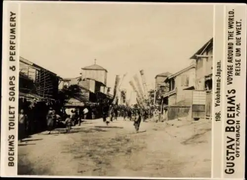 Foto Yokohama Japan, Reklame, Gustav Boehm's Reise um die Welt, Boehm's Toilettenseifen