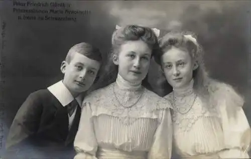 Foto Ak Prinz Friedrich Günther, Prinzessinnen Marie Antoinette und Irene zu Schwarzburg