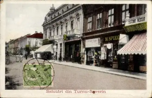 Ak Drobeta Turnu Severin Rumänien, Straßenpartie, Geschäfte