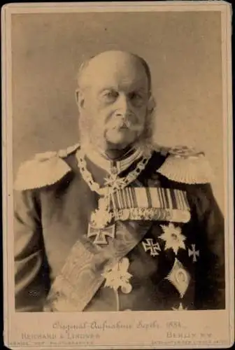 Kabinett Foto Kaiser Wilhelm I. von Preußen, Portrait in Uniform, 1884