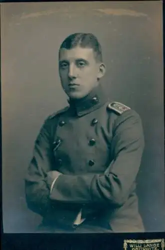 Kabinett Foto Katowice Kattowitz Schlesien, Soldat in Uniform, Portrait