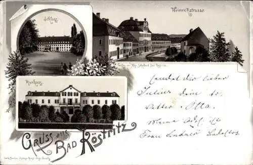 Litho Bad Köstritz an der Weißen Elster Thüringen, Heinrichstraße, Schloss, Kurhaus