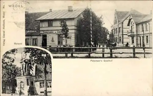 Ak Wedel an der Elbe, Roland-Denkmal, Petersen's-Gasthof