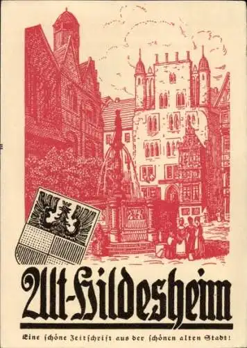 Wappen Ak Hildesheim in Niedersachsen, Zeitschrift Alt-Hildesheim, Springbrunnen