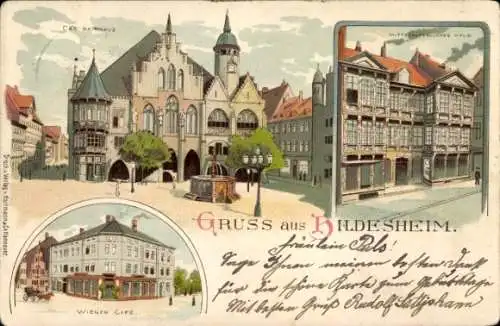 Litho Hildesheim, Rathaus, Mittelalterliches Haus, Brunnen