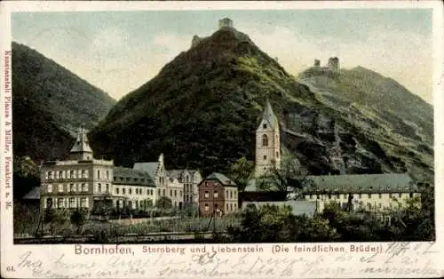 Ak Bornhofen am Rhein, Die feindlichen Brüder, Burg Sternberg, Sterrenberg, Liebenstein