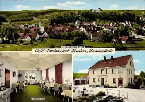 Ak Bad Wünnenberg in Westfalen, Panorama, Cafe Restaurant Pension Franzmühle, Speiseraum
