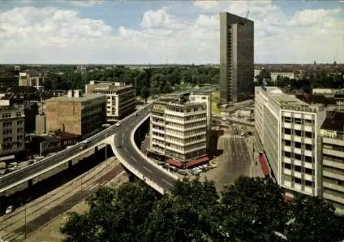 Ak Düsseldorf am Rhein, Hochstraße mit Thyssenhochhaus