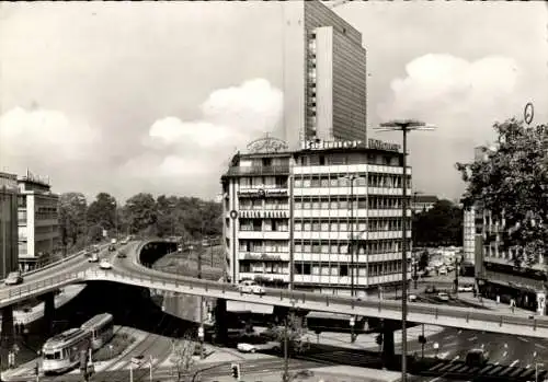 Ak Düsseldorf am Rhein, Hochstraße mit Thyssenhochhaus