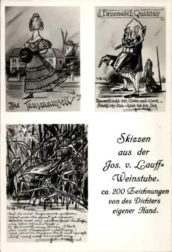 Ak Kalkar am Niederrhein, Stadt-Cafe, Skizzen aus der Jos. v. Lauff-Weinstube