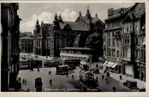 Ak Köln am Rhein, Hohenzollernring, Opernhaus, Terrasse, Straßenbahnen, Geschäfte