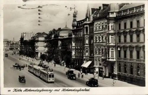 Ak Köln am Rhein, Hohenstaufenring, Hohenstaufenbad, Straßenbahn