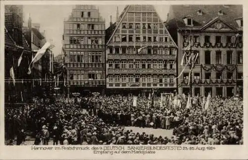 Ak Hannover in Niedersachsen, 9. Deutsches Sängerbundesfest 1924, Empfang auf dem Marktplatz