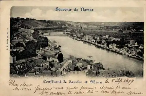 Ak Namur Wallonien, Zusammenfluss von Sambre und Maas