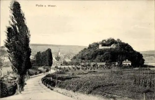 Ak Polle an der Weser, Ortsansicht mit Ruine