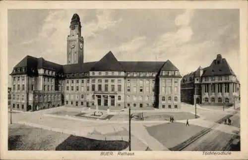 Ak Buer in Westfalen Gelsenkirchen Ruhrgebiet, Rathaus, Töchterschule