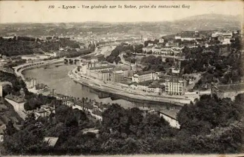Ak Lyon Rhône, Gesamtansicht der Saône, aufgenommen vom Restaurant Gay
