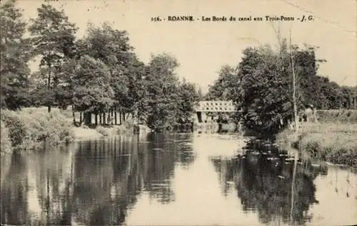Ak Roanne Loire, Ufer des Kanals bei Trois Ponts