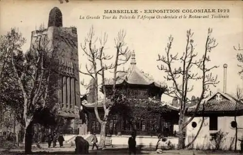 Ak Marseille Bouches du Rhône, Exposition Colonial 1922, La Grande Tour du Palais de l'Afrique Occi.