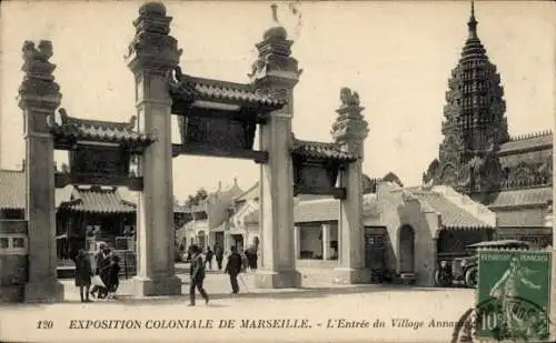 Ak Marseille Bouches du Rhône, Kolonialausstellung 1922, Eingang zum Dorf Annam