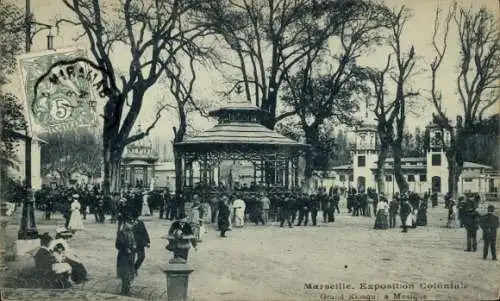 Ak Marseille Bouches du Rhône, Kolonialausstellung 1922, großer Musikkiosk