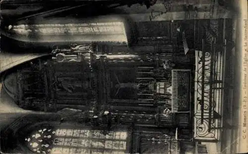 Ak Monein Pyrénées Atlantiques, Innenraum der Kirche, Hauptaltar