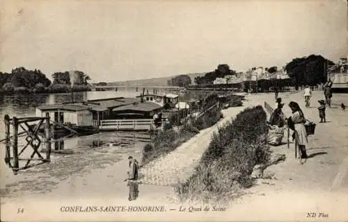 Ak Conflans Sainte Honorine Yvelines, Le Quai de Seine