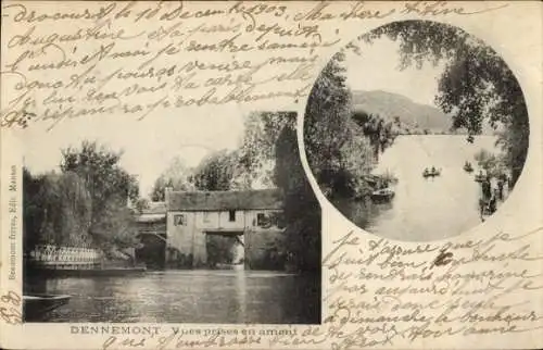 Ak Dennemont-Yvelines, Ansichten flussaufwärts