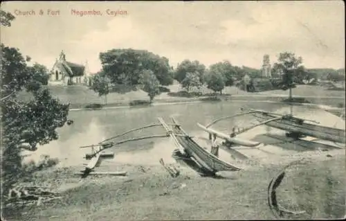 Ak Negombo Sri Lanka Ceylon, Kirche und Festung