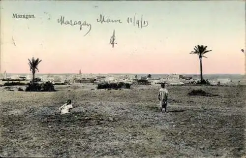 Ak Mazagan Marokko, Totalansicht, Palmen, Kinder