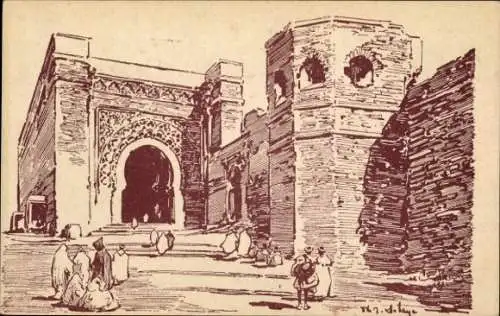 Künstler Ak Rabat, Marokko, La Porte des Oudaias