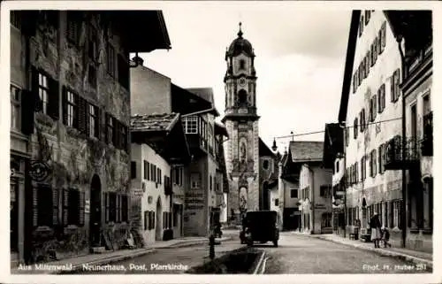 Ak Mittenwald in Oberbayern, Neunerhaus, Post, Pfarrkirche