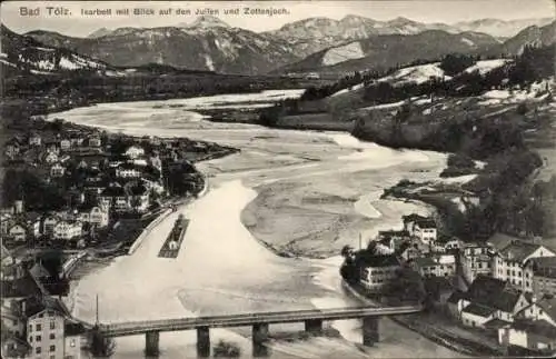 Ak Bad Tölz in Oberbayern, Panorama, Isarbett, Juifen, Zottenjoch