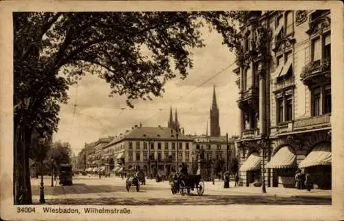 Ak Wiesbaden in Hessen, Wilhelmstraße, Straßenbahnlinie 6, Nassauer Hof