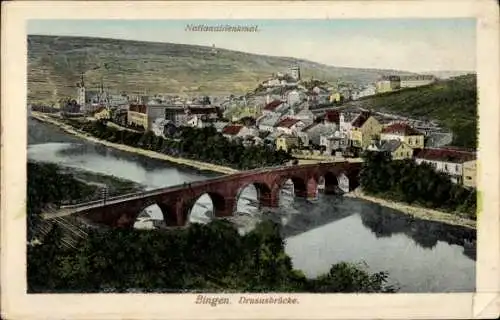 Ak Bingen am Rhein, Teilansicht, Drususbrücke, Nationaldenkmal