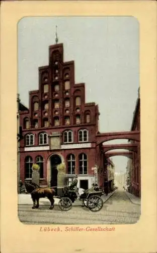 Ak Hansestadt Lübeck, Schiffer-Gesellschaft, Pferdekutsche