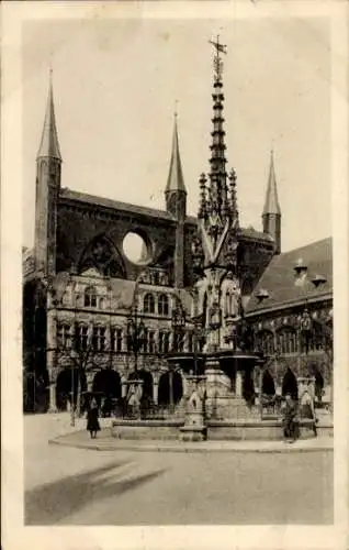 Ak Lübeck, Marktbrunnen, Platz, Arcaden