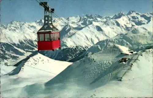 Ak Davos Kanton Graubünden, Parsenn, Weissfluhgipfelbahn gegen Weissfluhjoch und Silvrettagruppe