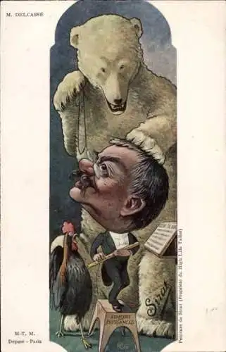 Künstler Ak Sirat, Französischer Politiker Théophile Delcassé, Karikatur, Eisbär, Dreyfus Affäre
