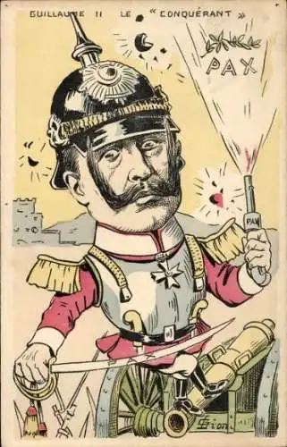 Künstler Ak Karikatur, Kaiser Wilhelm II., Propaganda Frankreich