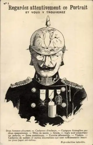 Vexier Ak Regardez attentivement ce portrait et vous y trouverez, Kaiser Wilhelm II., Karikatur