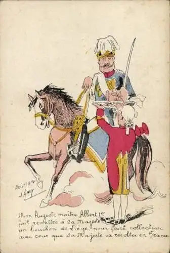 Ak Karikatur, Kaiser Wilhelm II., Albert I als Diener