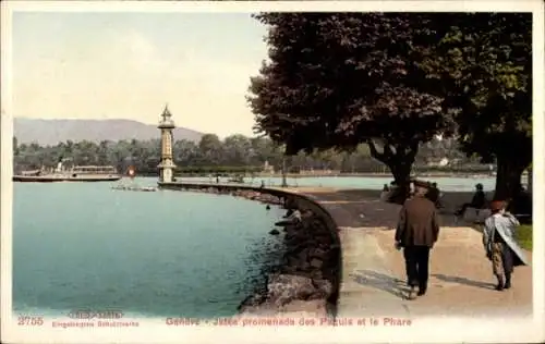 Ak Genève Genf Schweiz, Jetee promenade des Paquis, Phare