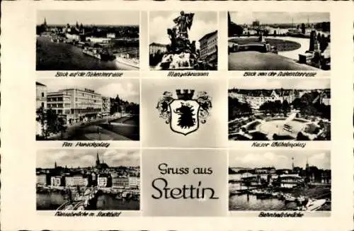 Ak Szczecin Stettin Pommern, Bahnhofsbrücke, Hakenterrasse, Kaiser Wilhelm Platz, Paradeplatz